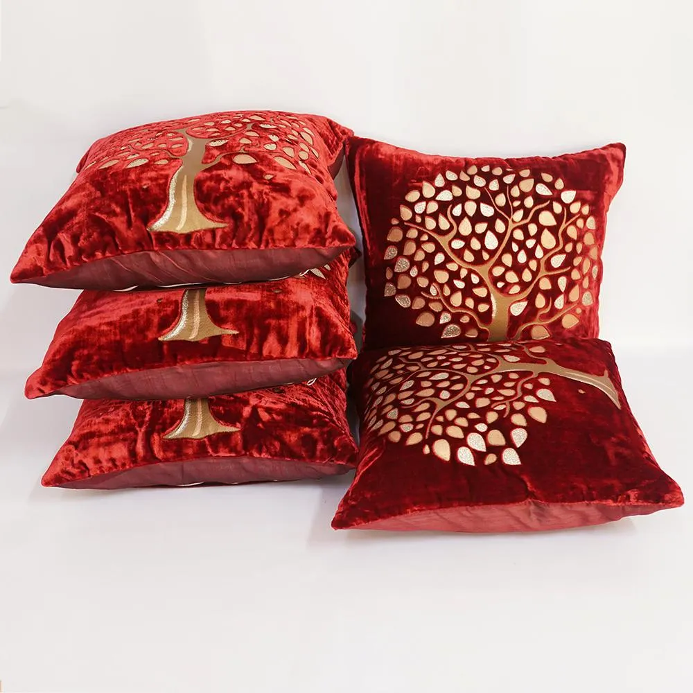 Velvet Tree Wine Cushion Cover Set of 5
