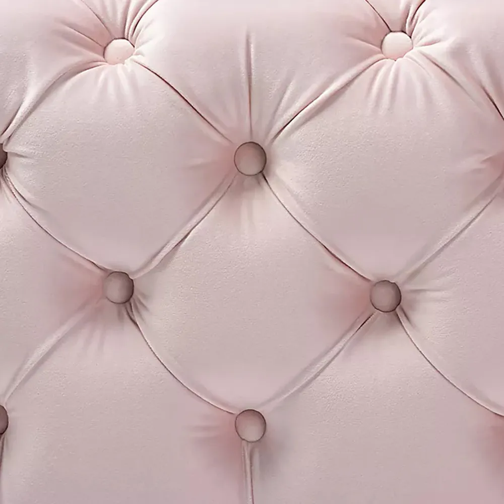 Velvet Tufted Button Puffy Stool In Beige Single Piece