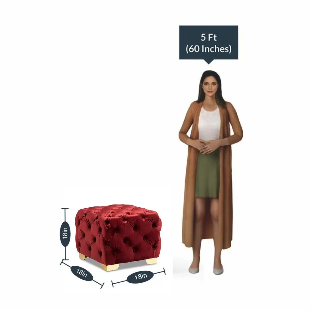 Velvet Tufted Button Puffy Stool In Burgundy