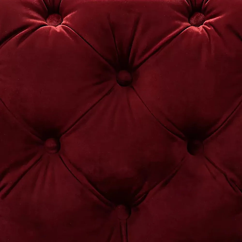 Velvet Tufted Button Puffy Stool In Burgundy