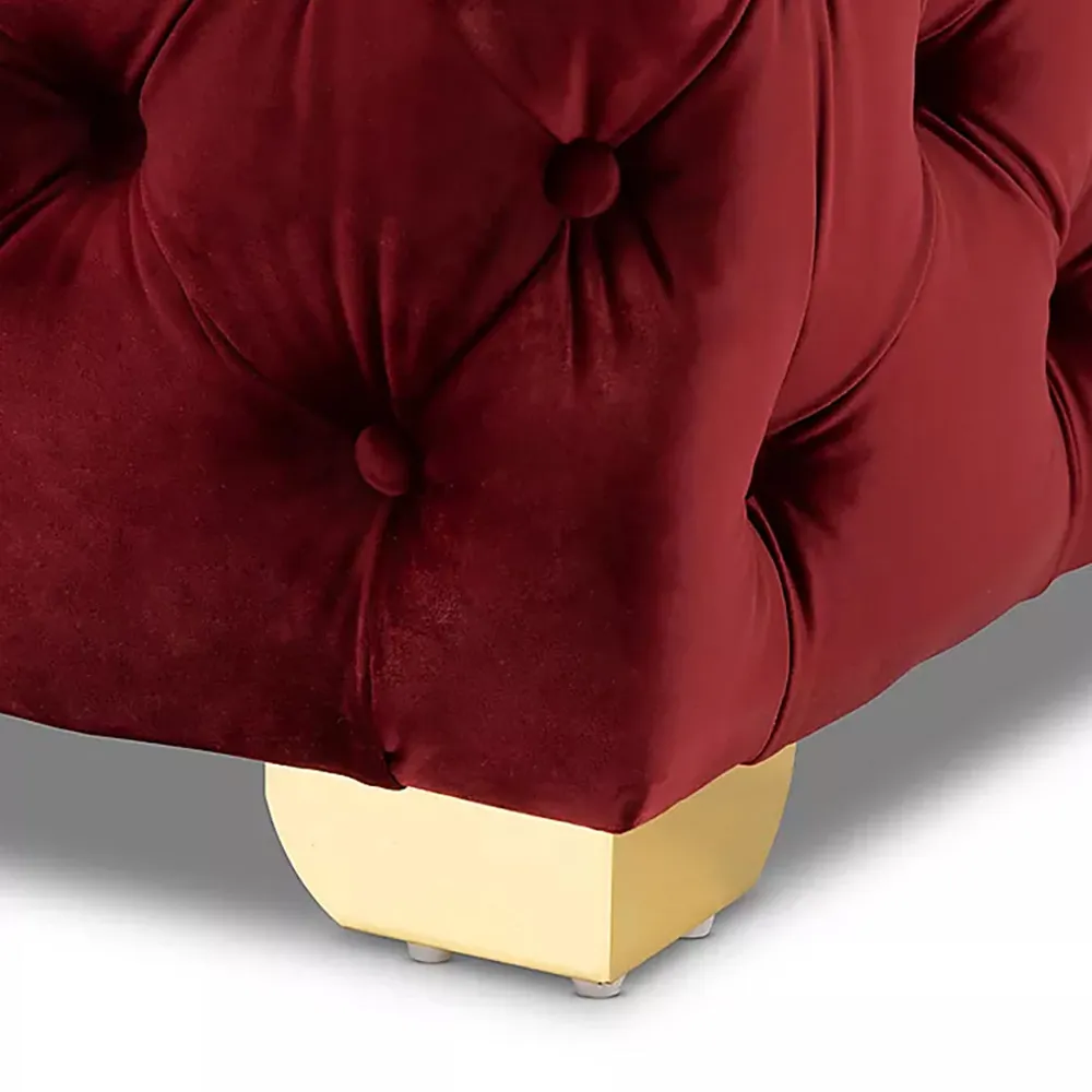 Velvet Tufted Button Puffy Stool In Burgundy