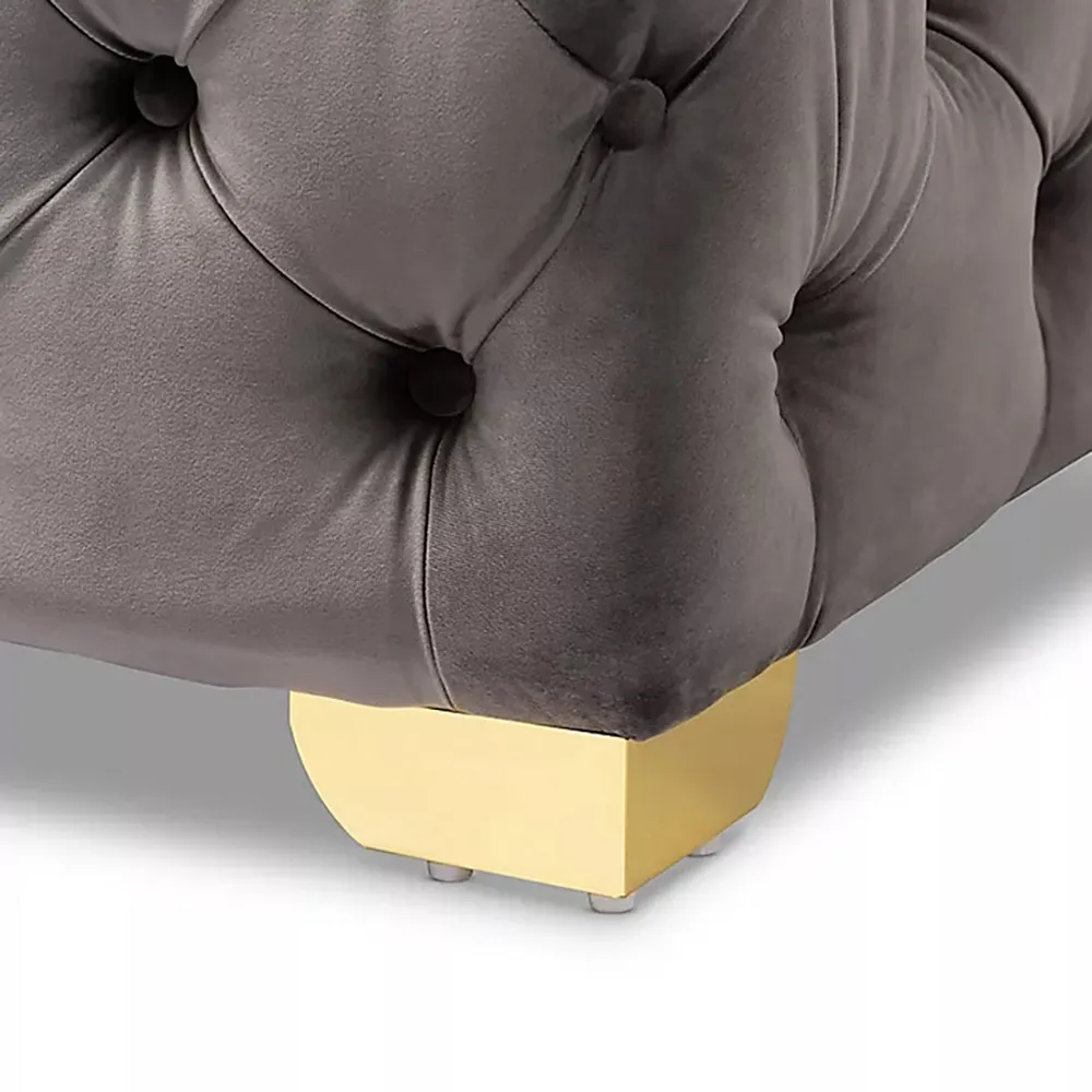 Velvet Tufted Button Puffy Stool In Grey Single Piece
