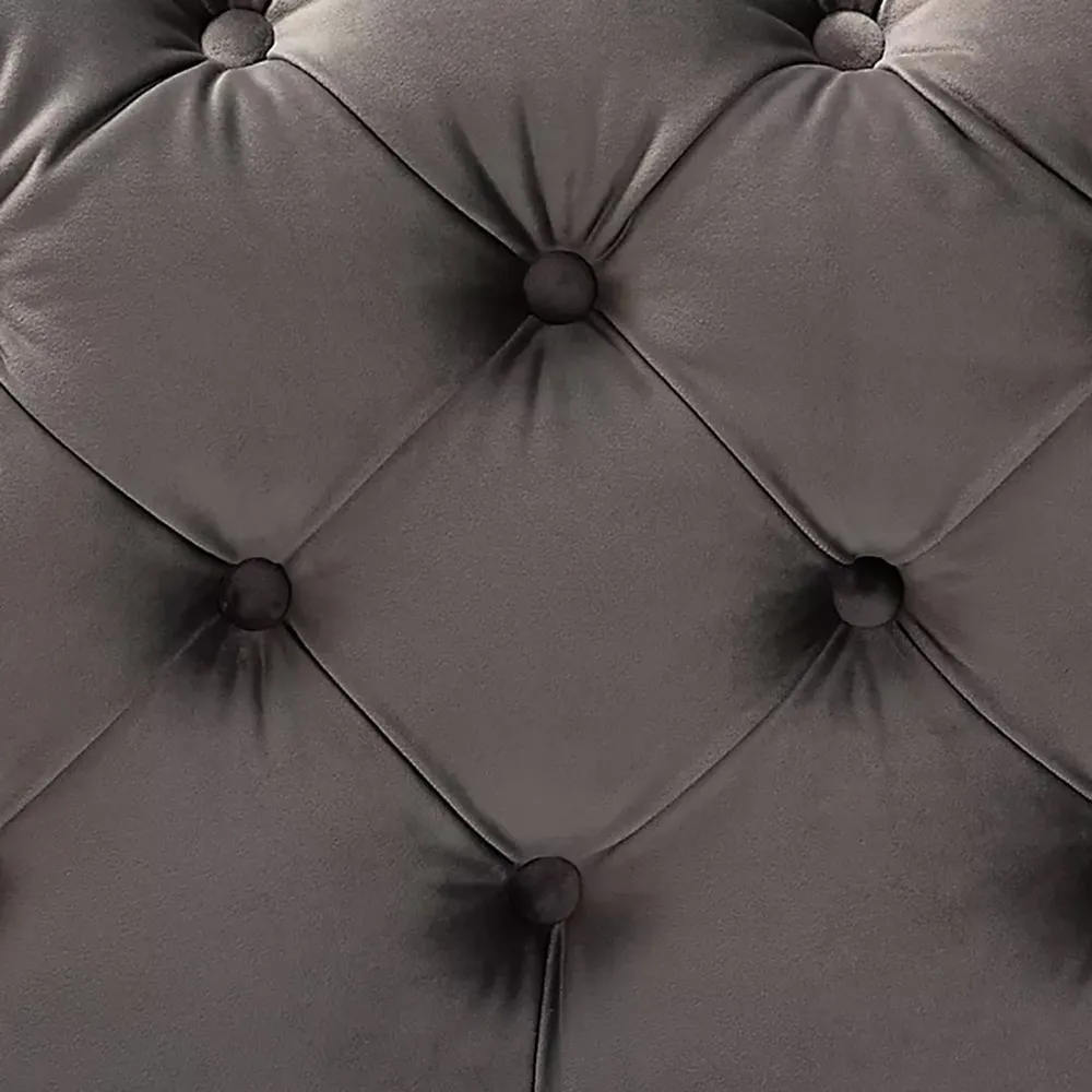 Velvet Tufted Button Puffy Stool In Grey Single Piece