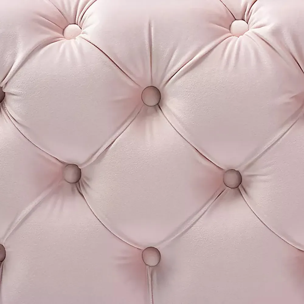 Velvet Tufted Button Puffy Stool In Pink Single Piece