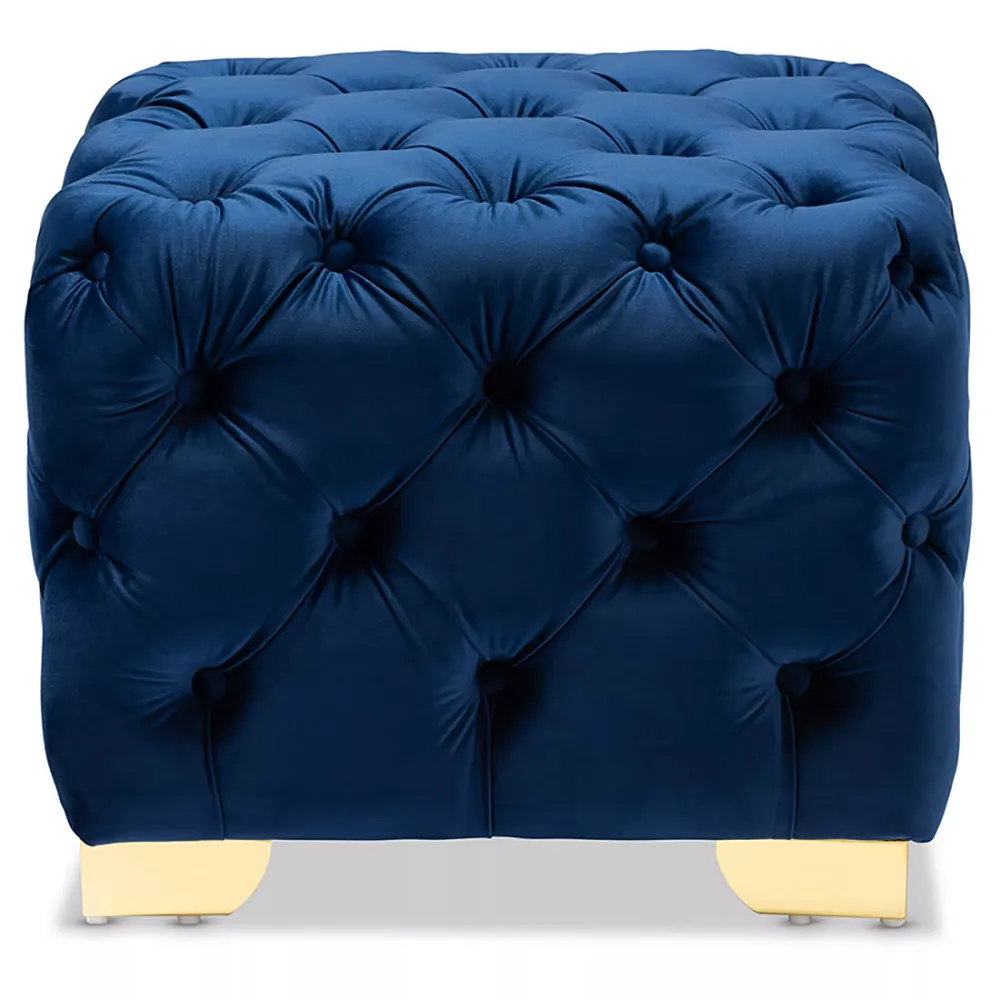 Velvet Tufted Button Puffy Stool In Royal Blue Single Piece