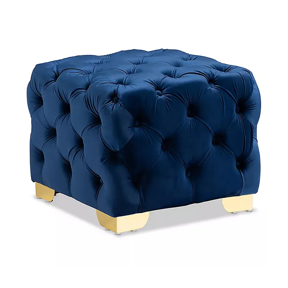 Velvet Tufted Button Puffy Stool In Royal Blue Single Piece