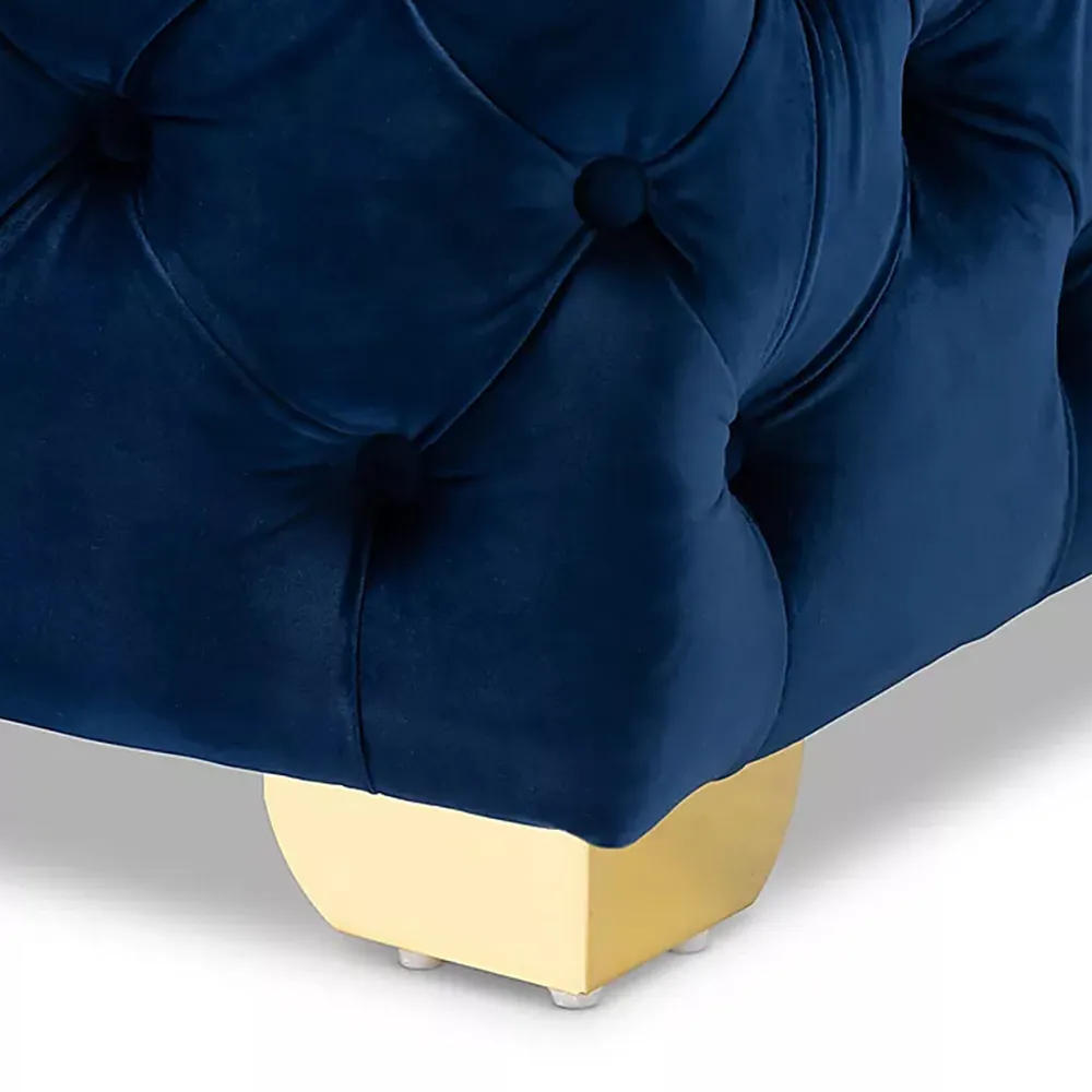 Velvet Tufted Button Puffy Stool In Royal Blue Single Piece