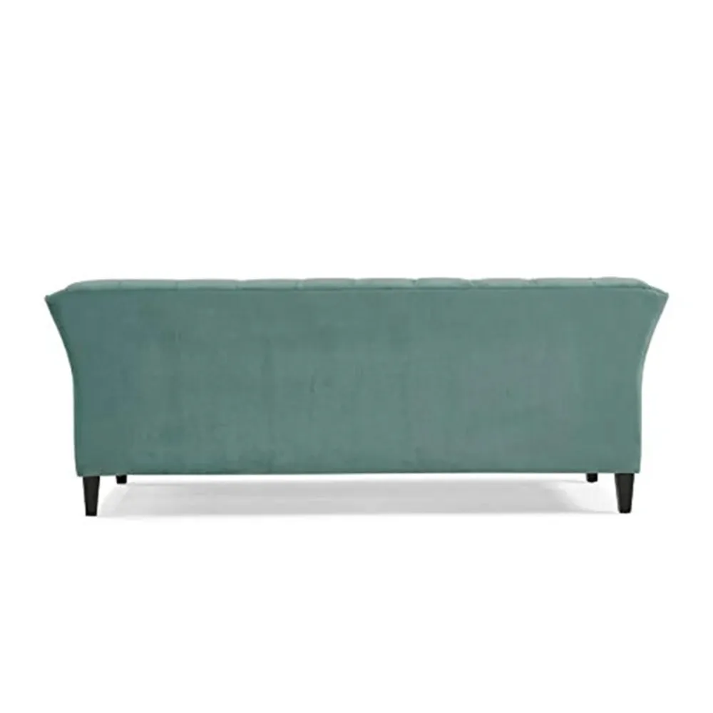 WallMantra Velvet Upholstered Button Tufted 3 Seater Sofa – Sea Blue