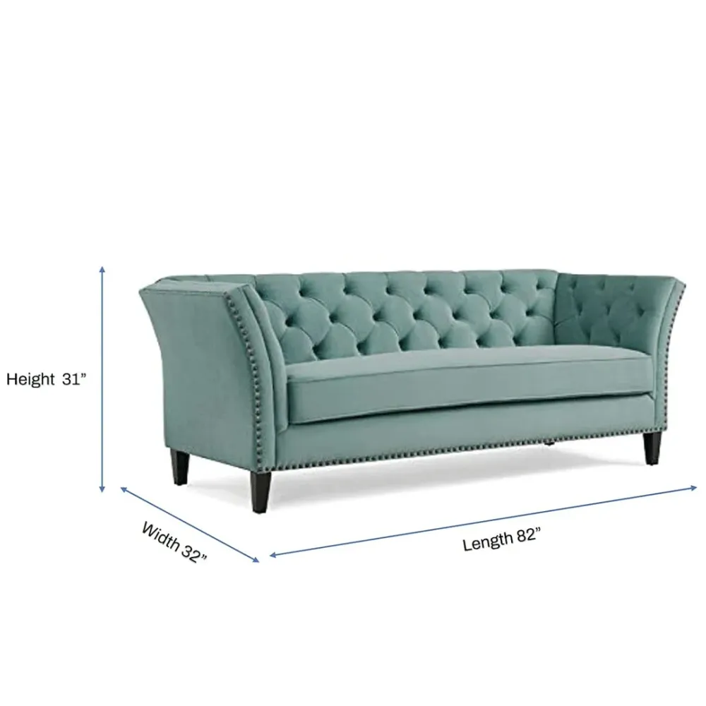 WallMantra Velvet Upholstered Button Tufted 3 Seater Sofa – Sea Blue