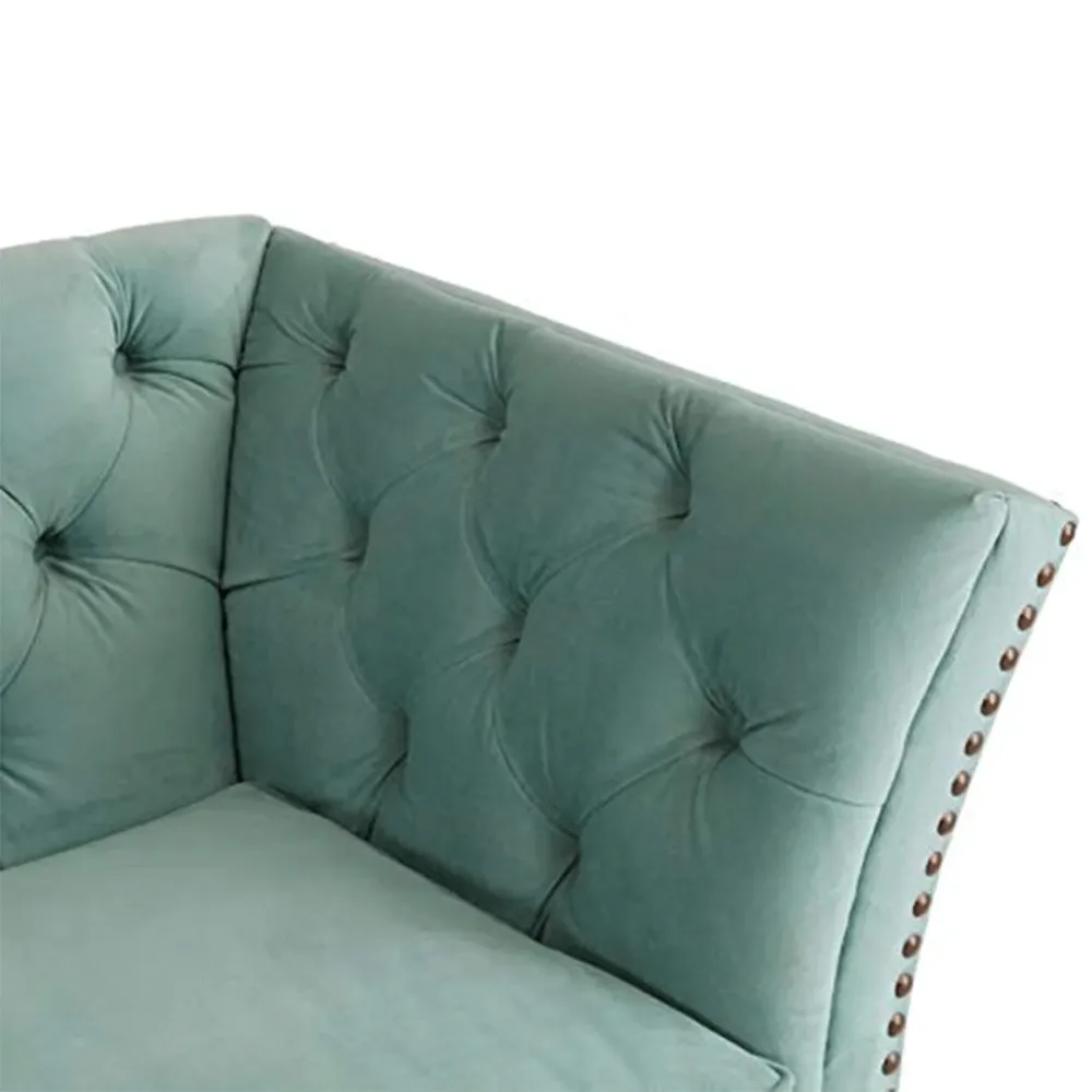 WallMantra Velvet Upholstered Button Tufted 3 Seater Sofa – Sea Blue