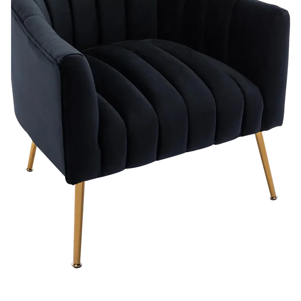 Vertical Channel Tufted Black Velvet Lounge Chair Single Piece