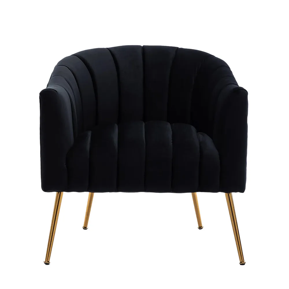 Vertical Channel Tufted Black Velvet Lounge Chair Single Piece