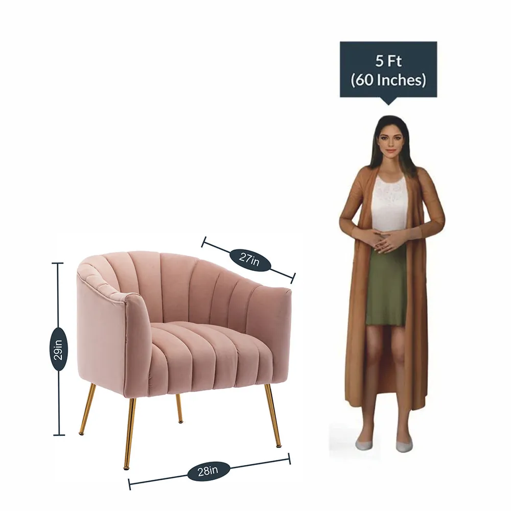 Vertical Channel Tufted Pink Velvet Lounge Chair Single Piece