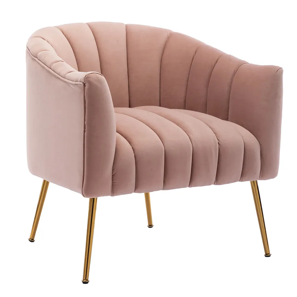Vertical Channel Tufted Pink Velvet Lounge Chair Single Piece
