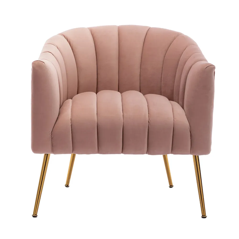 Vertical Channel Tufted Pink Velvet Lounge Chair Single Piece