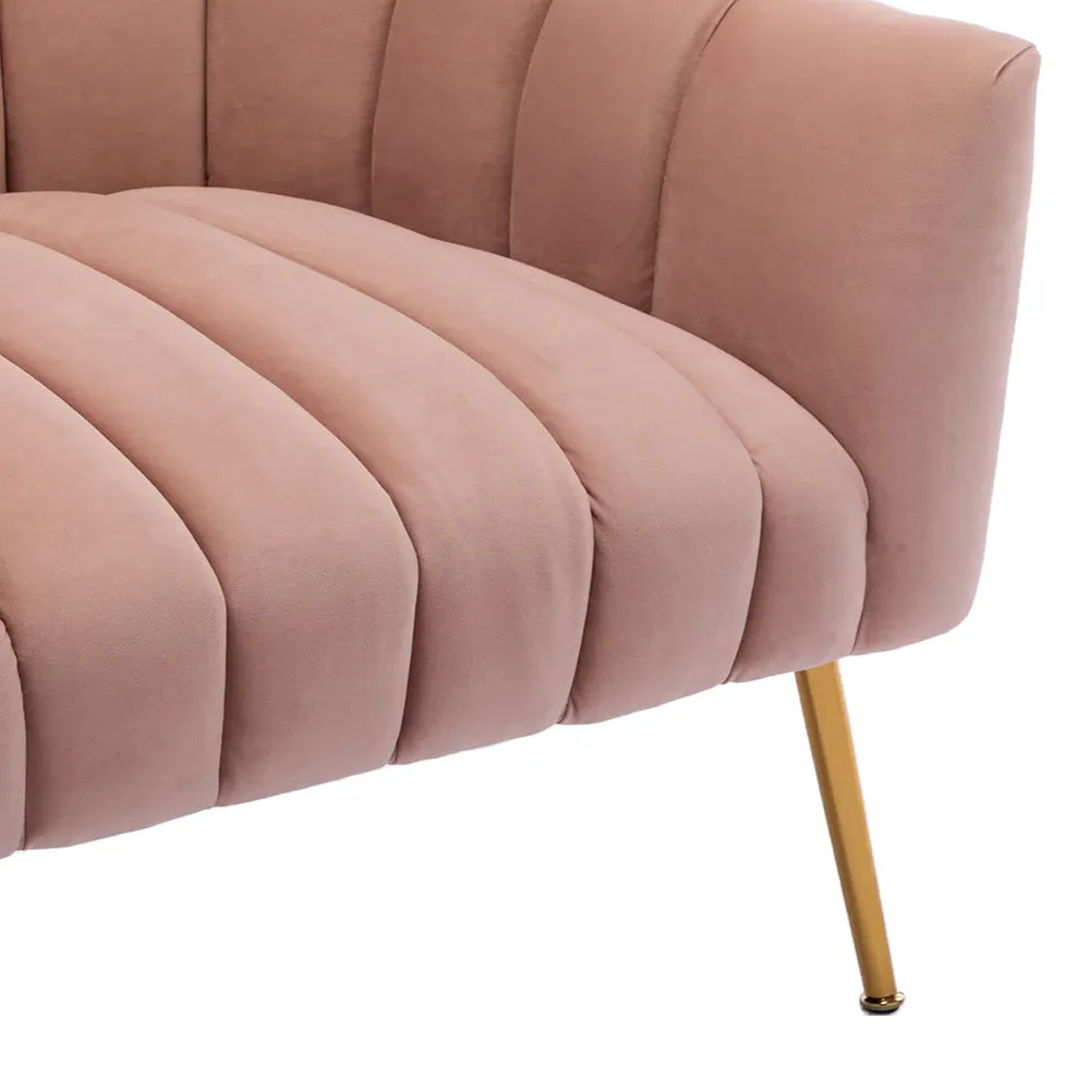 Vertical Channel Tufted Pink Velvet Lounge Chair Single Piece