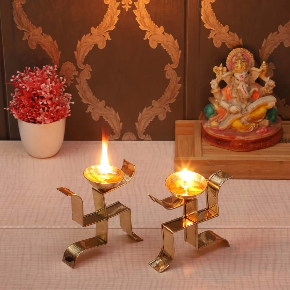 Vertical Satiya Golden Crafted Diyas Set Of 2