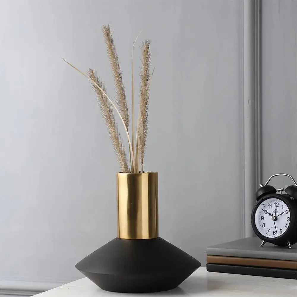 Vessel Motif Matte Black & Gold Decorative Vase