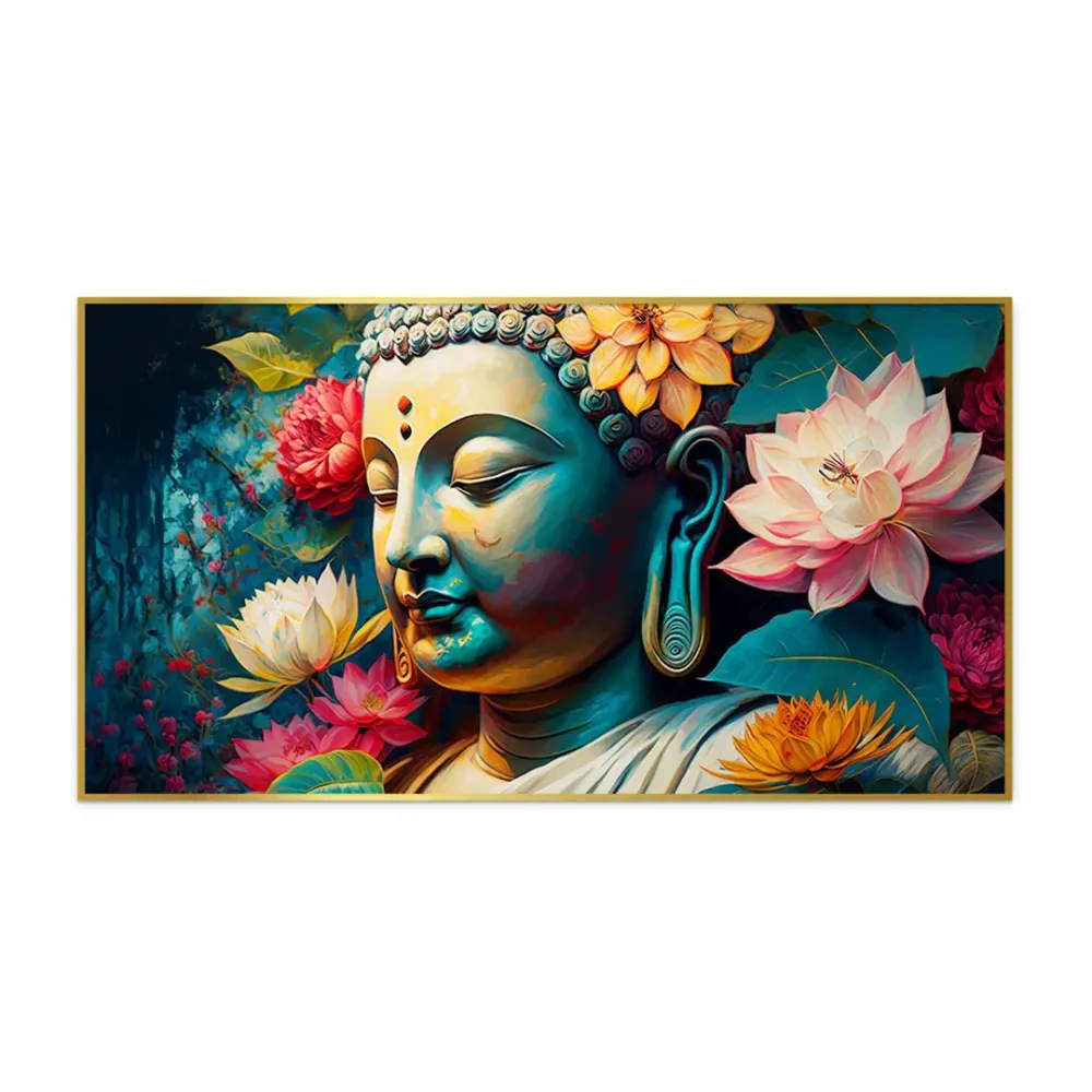 Vibrant Abstract Buddha Statues Canvas Art With Frame