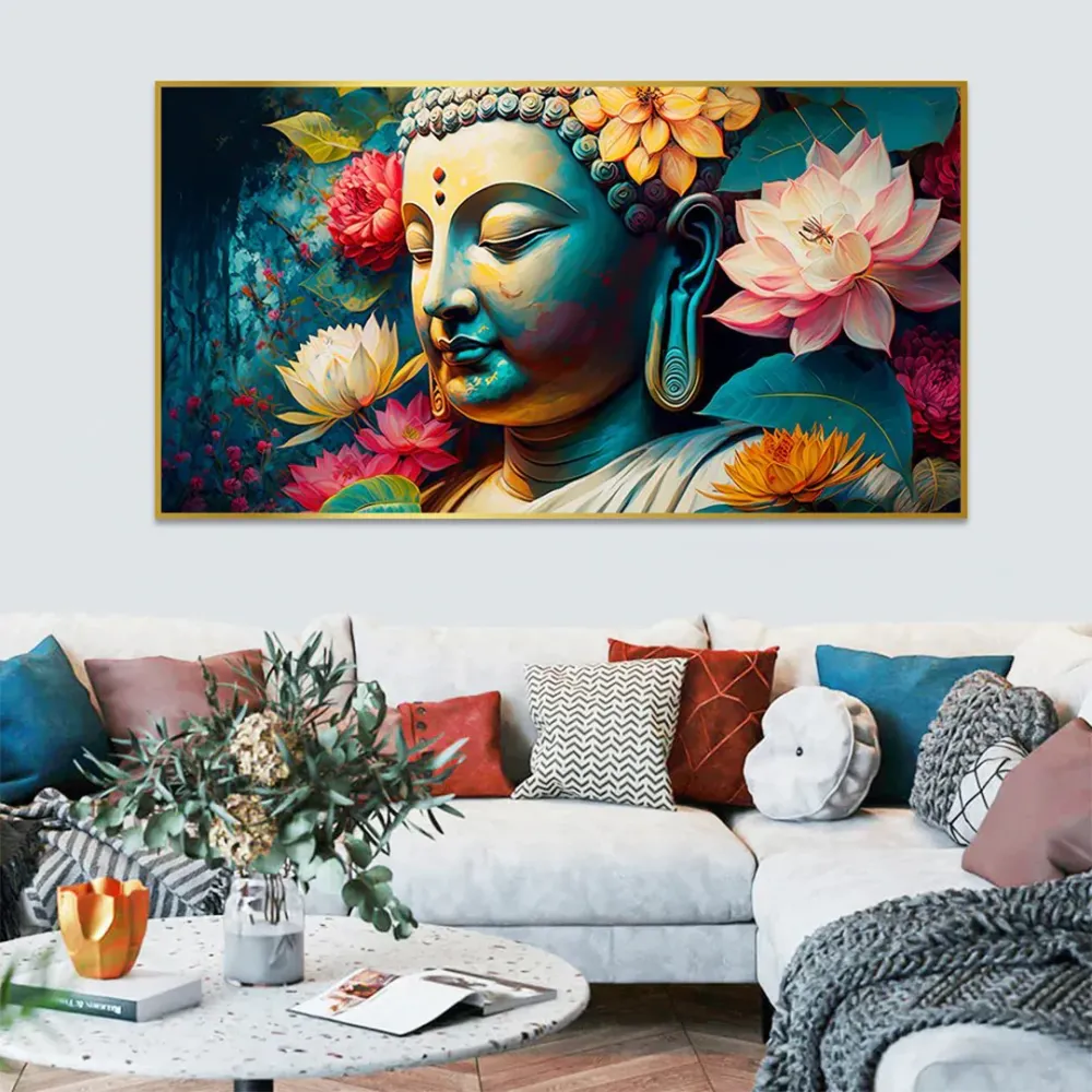 Vibrant Abstract Buddha Statues Canvas Art With Frame
