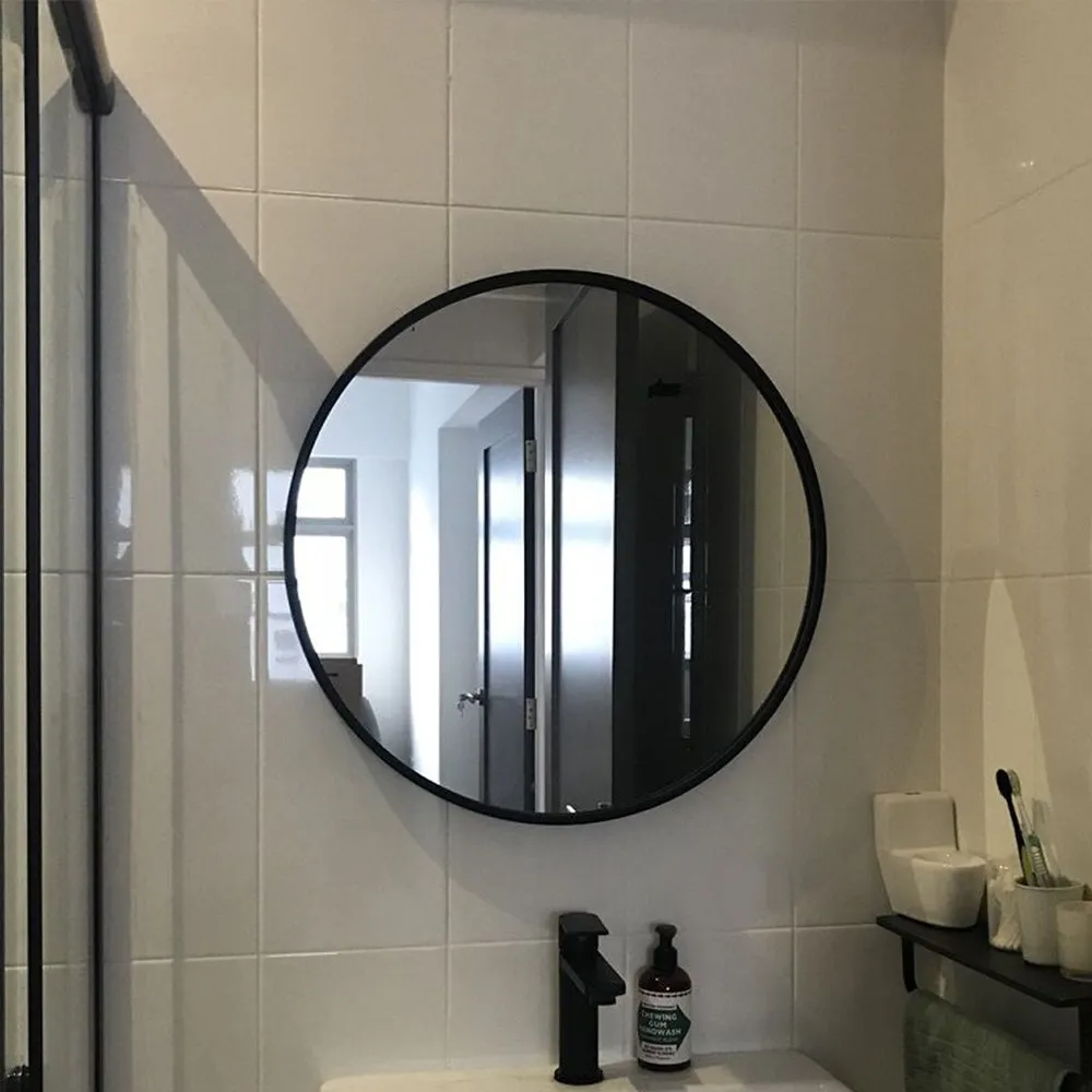 Vibrant Black Bordered Minimalist Round Wall Mirror