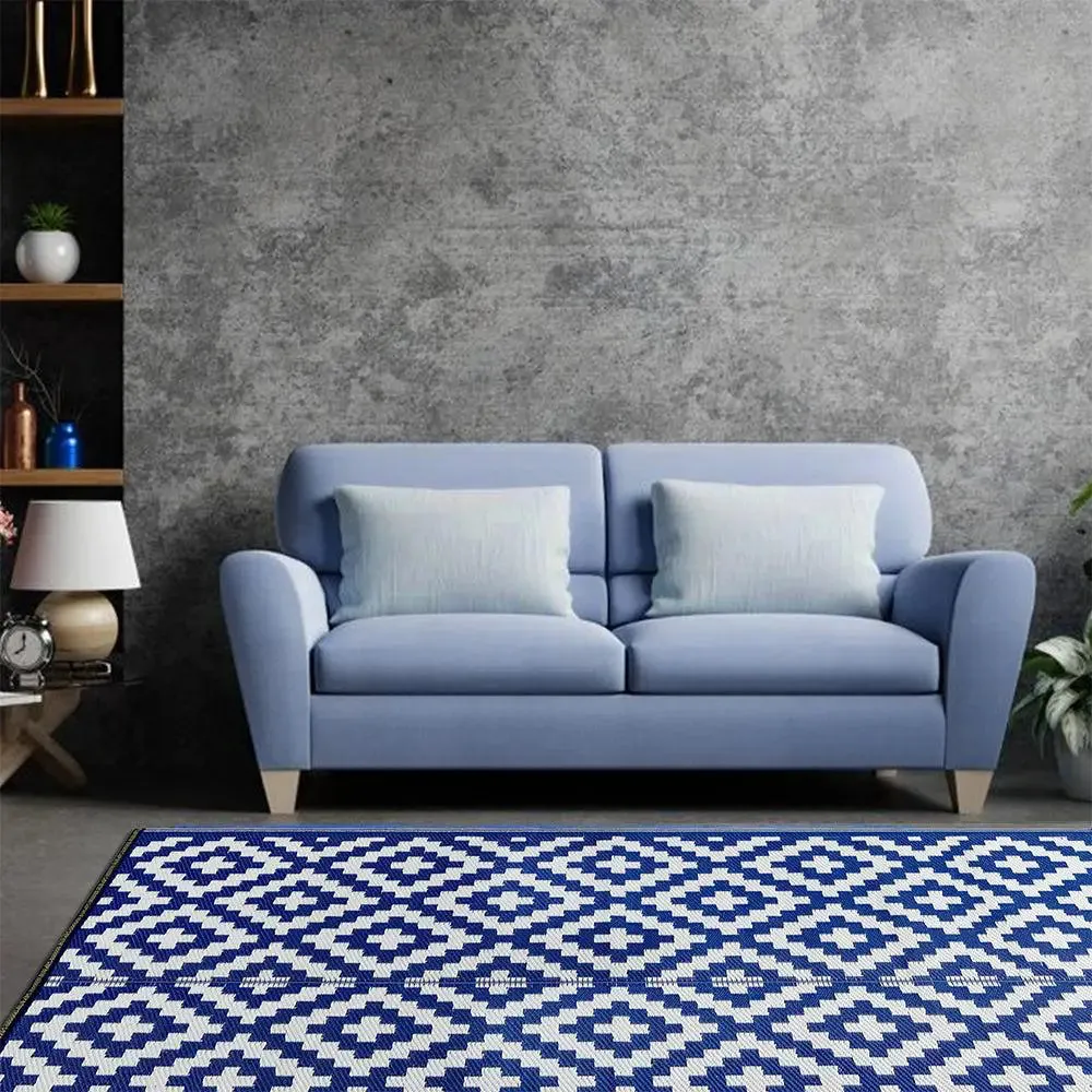 Vibrant Blue Aztec Designer Big Floor Mat