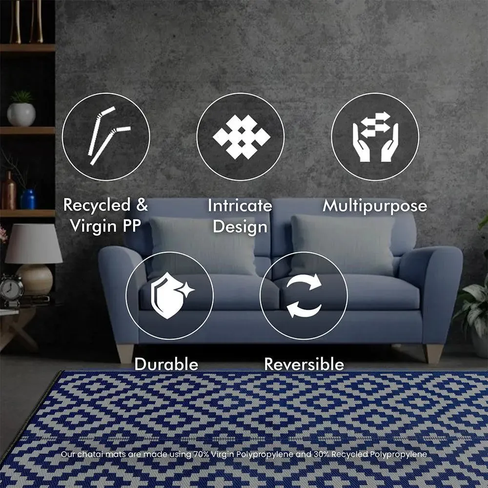 Vibrant Blue Aztec Designer Big Floor Mat