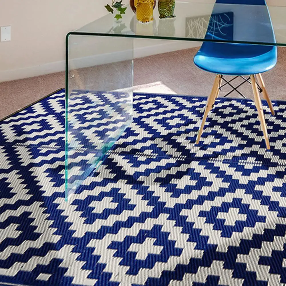Vibrant Blue Aztec Designer Big Floor Mat
