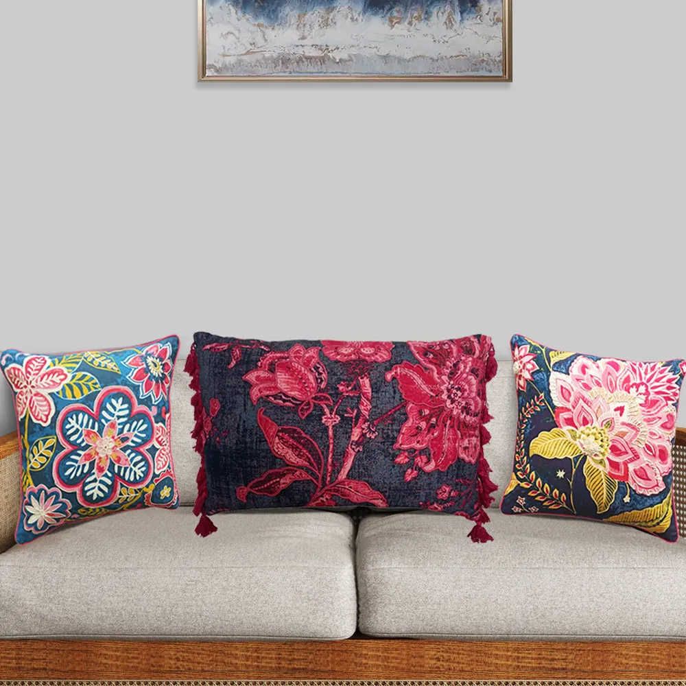 Vibrant Floral Designer Multi Color Cushion Cover Set Of 3
