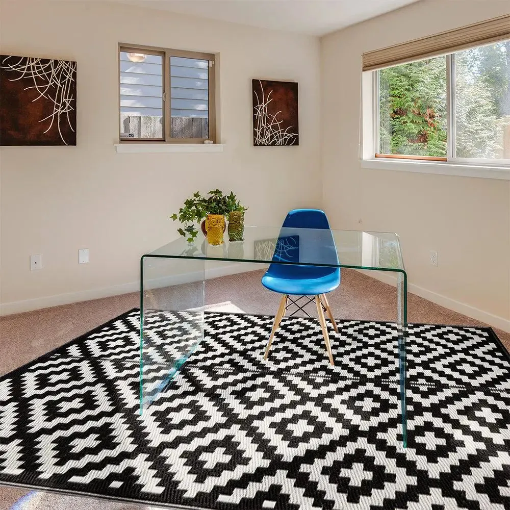Vibrant Grey Aztec Designer Big Floor Mat