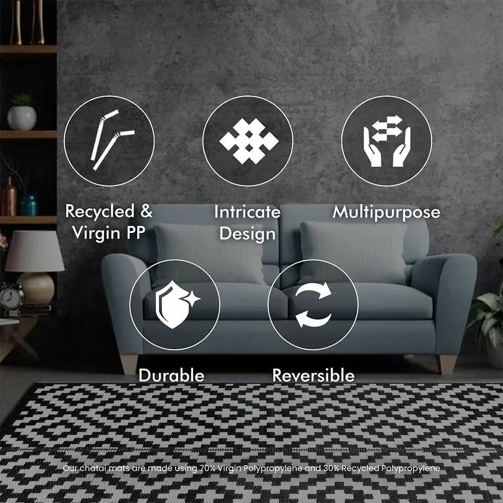 Vibrant Grey Aztec Designer Big Floor Mat