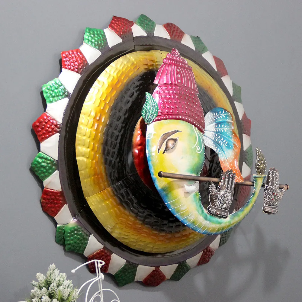 Vibrant Hued Ganesha Metal Wall Art