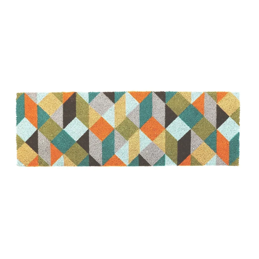 Vibrant Hues Geometric Patterned Natural Coir Doormat