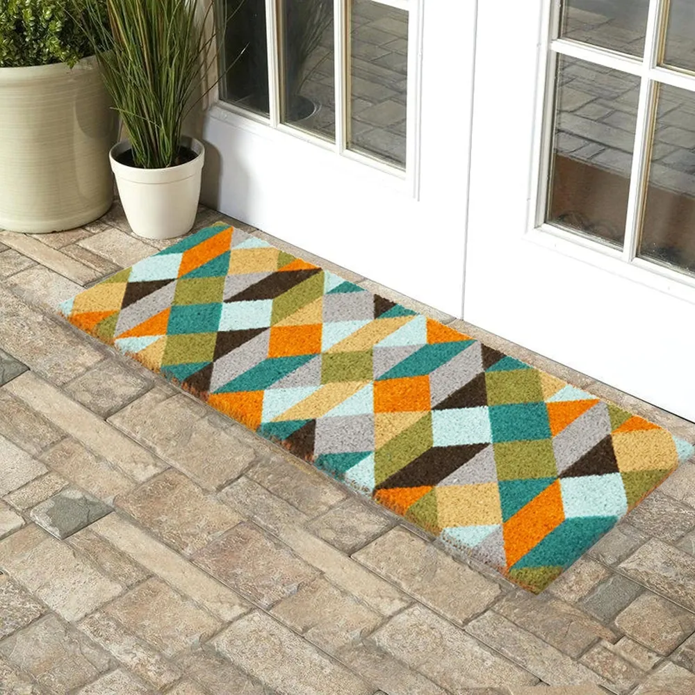 Vibrant Hues Geometric Patterned Natural Coir Doormat