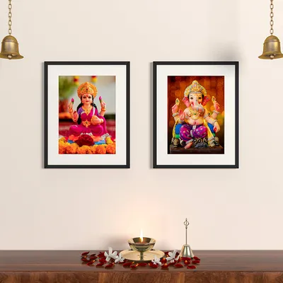 Vibrant Laxmi & Ganesh Traditional Frame Set Of 2