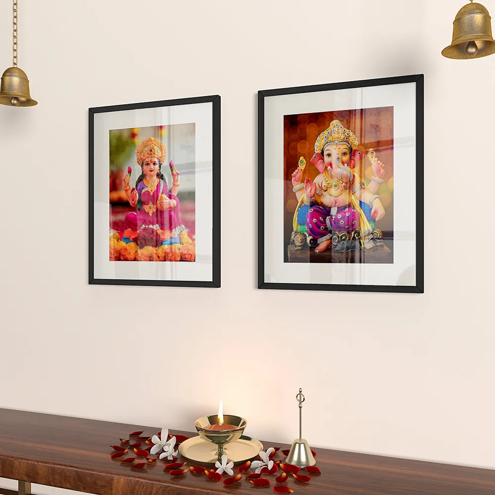 Vibrant Laxmi & Ganesh Traditional Frame Set Of 2