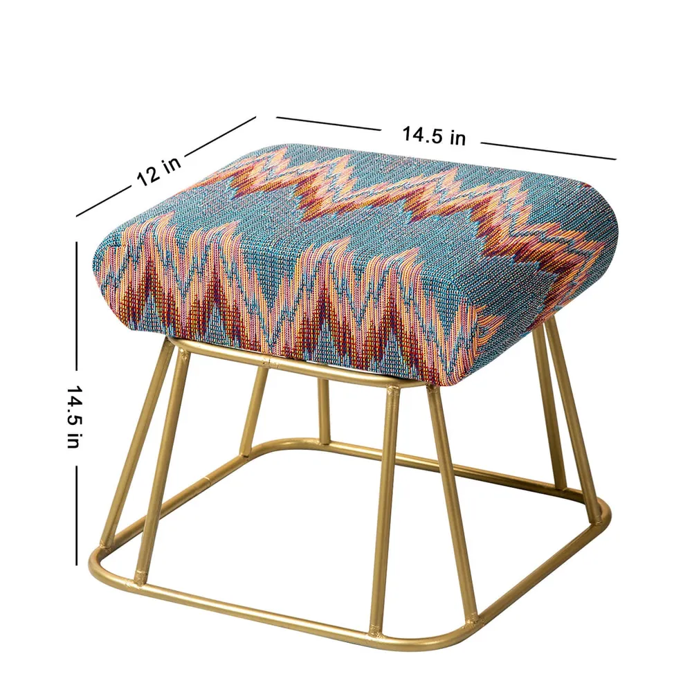 Vibrant Multicolor Abstract Printed Woven Jacquard Cottony Metal Ottoman Stool Set Of 2