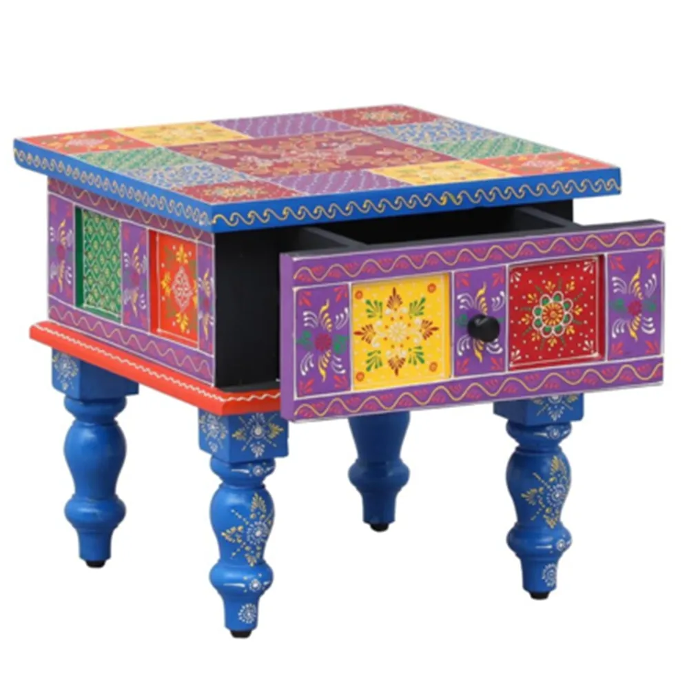 Vibrant Multicolor Aesthetic Mango Wood Bedside Table