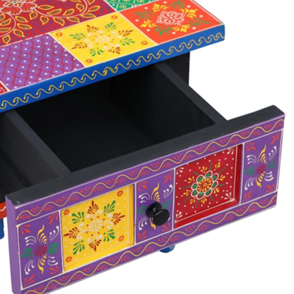 Vibrant Multicolor Aesthetic Mango Wood Bedside Table