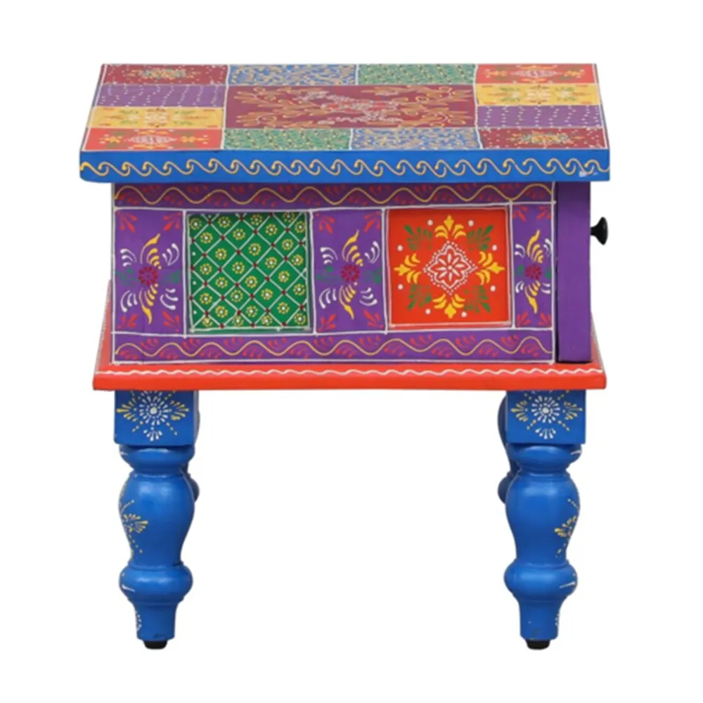 Vibrant Multicolor Aesthetic Mango Wood Bedside Table