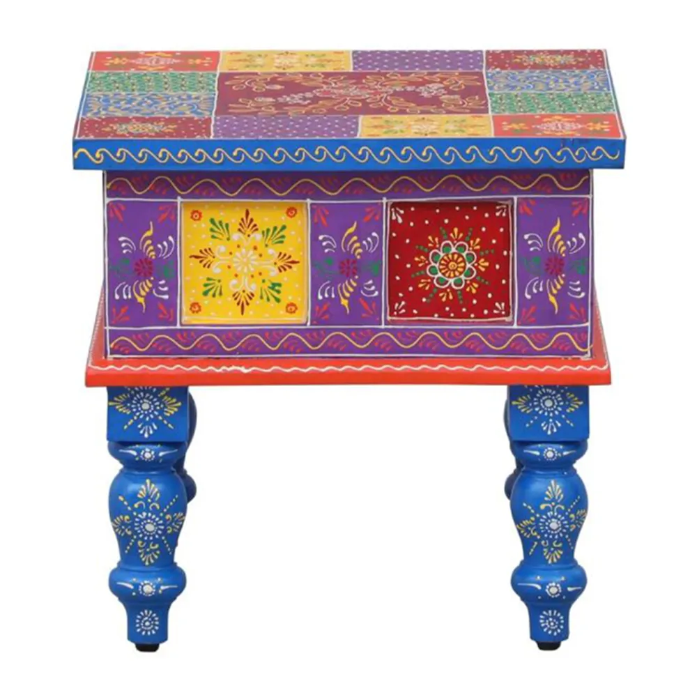 Vibrant Multicolor Aesthetic Mango Wood Bedside Table