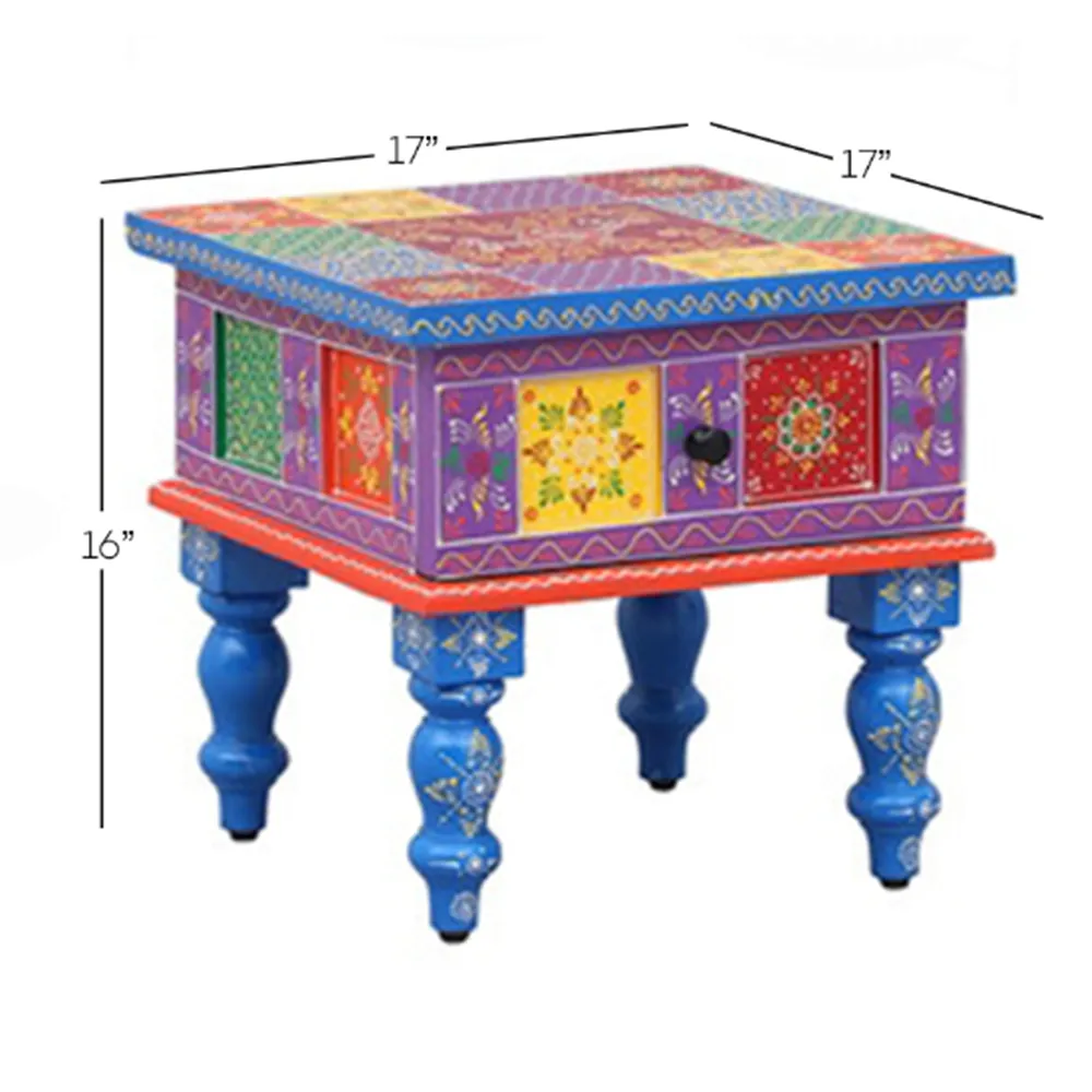 Vibrant Multicolor Aesthetic Mango Wood Bedside Table