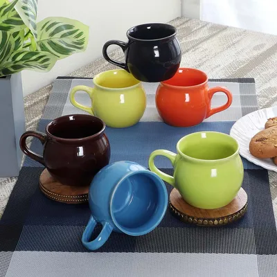 Vibrant Multicolor Pot Shaped Tea Cups Set Of 6