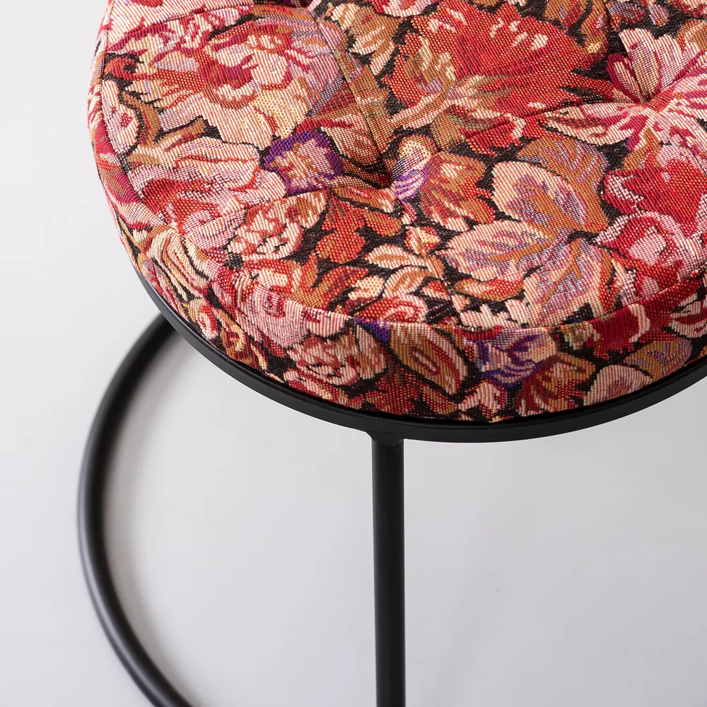 Vibrant Multicolored Printed Woven Jacquard Metal Ottoman Stool