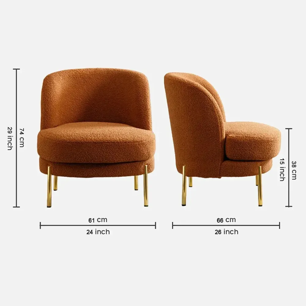 Vibrant Orange Fabric Slipper Accent Chair Single