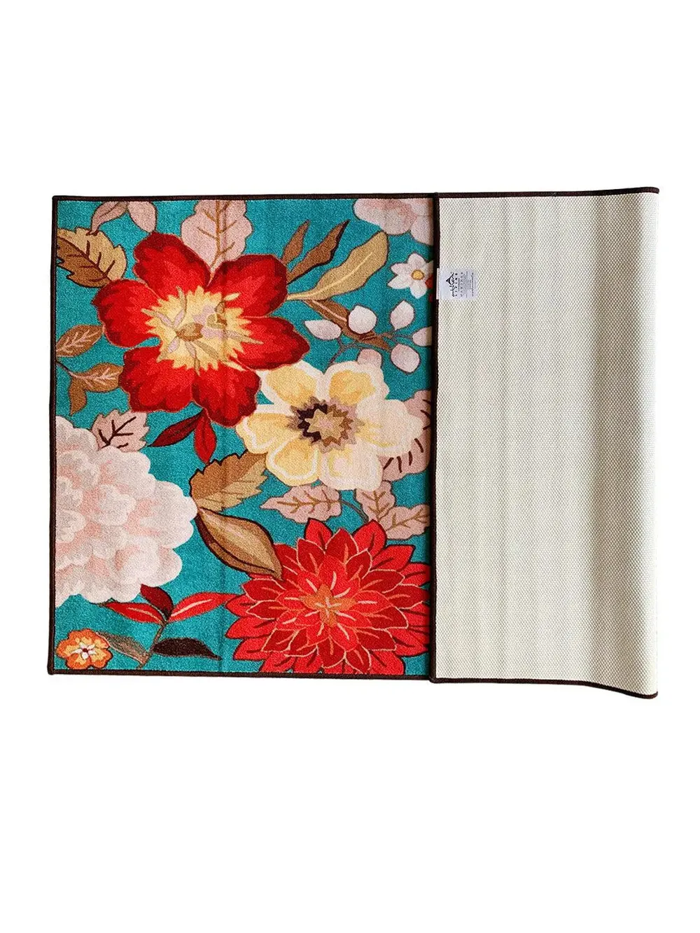 Vibrant Turquoise Floral Printed Premium Area Carpet ( 3 ft x5 ft & 4 ft x 6 ft ) 3X5 ft