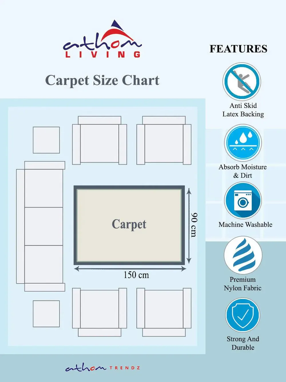Vibrant Turquoise Floral Printed Premium Area Carpet ( 3 ft x5 ft & 4 ft x 6 ft ) 3X5 ft