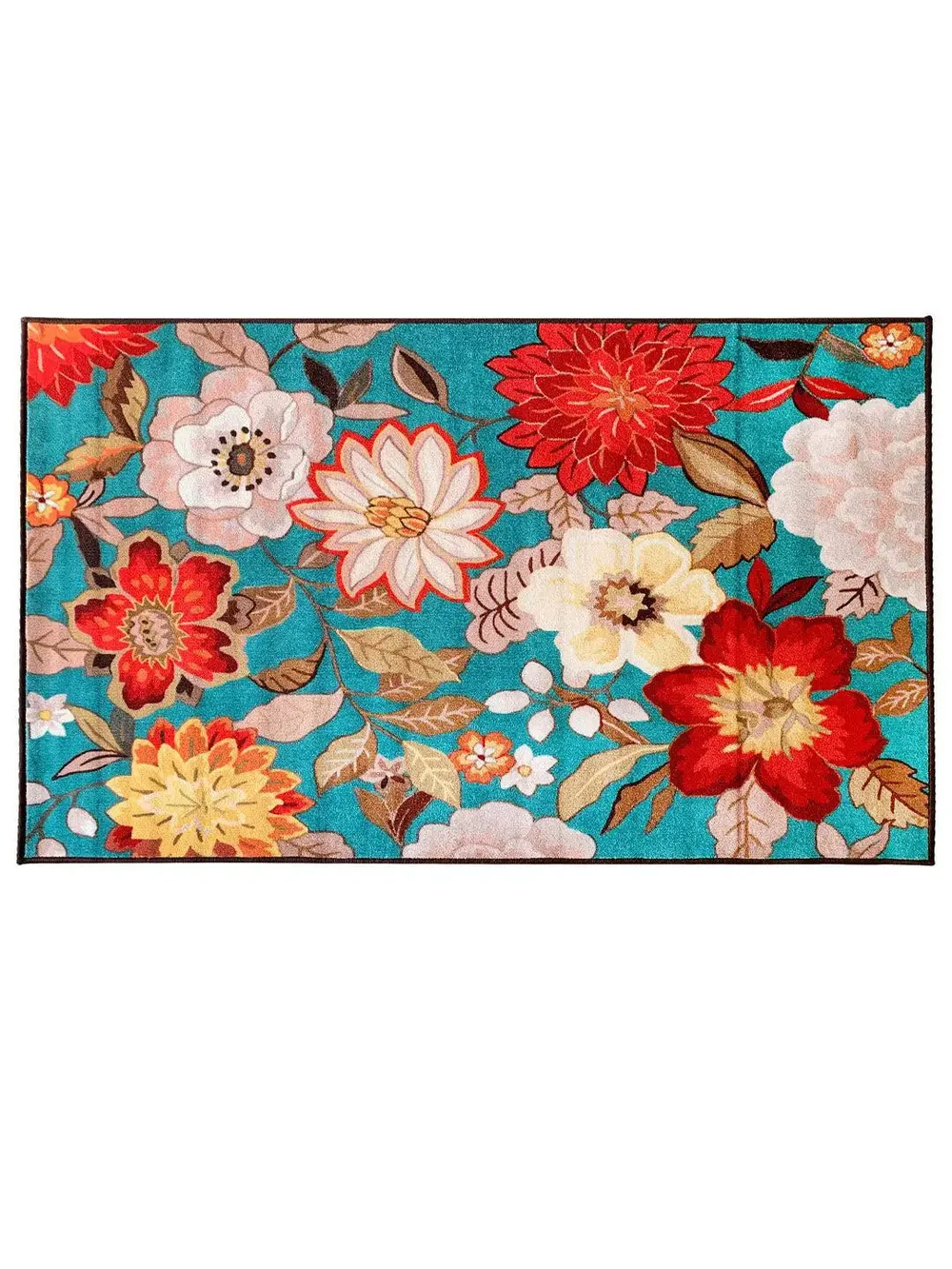 Vibrant Turquoise Floral Printed Premium Area Carpet ( 3 ft x5 ft & 4 ft x 6 ft ) 3X5 ft