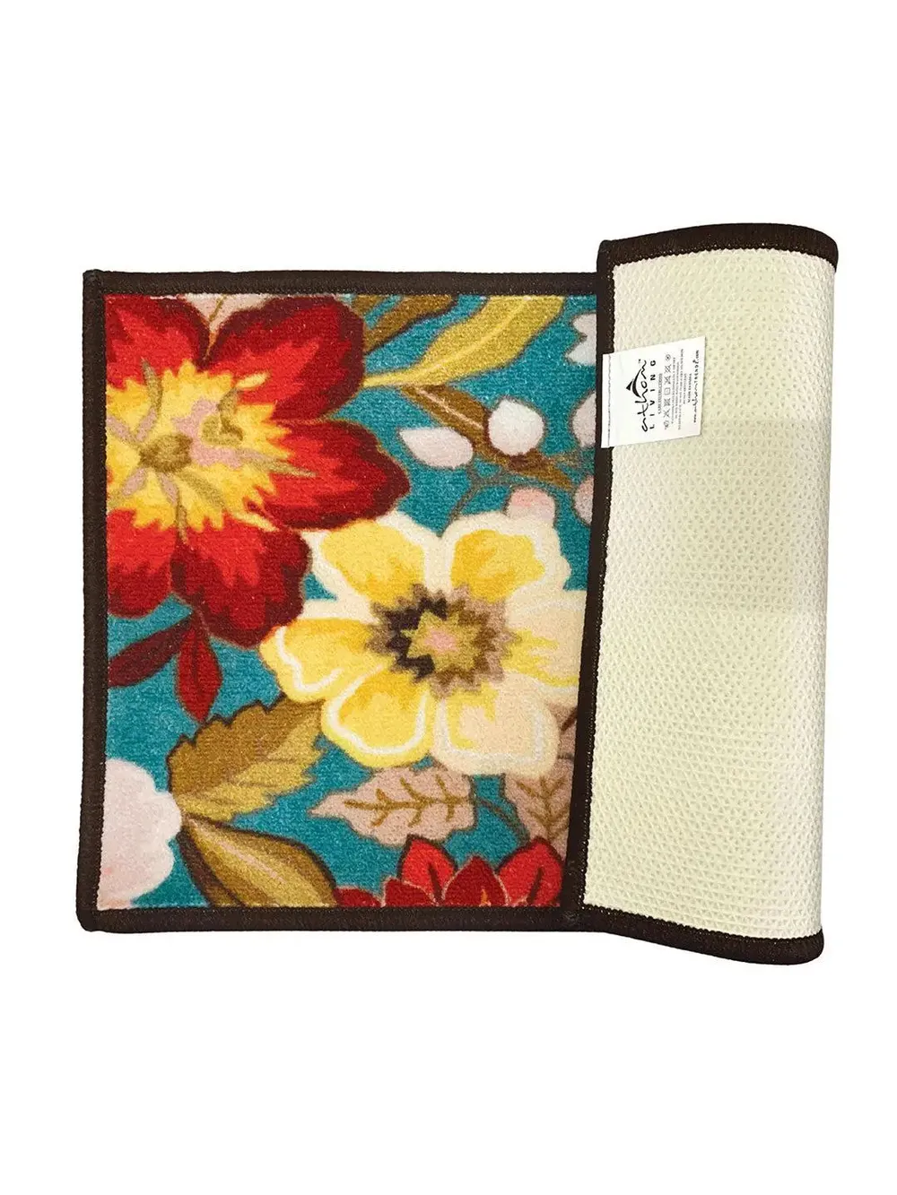 Vibrant Turquoise Floral Printed Premium Doormat (14 X 22 )Inches