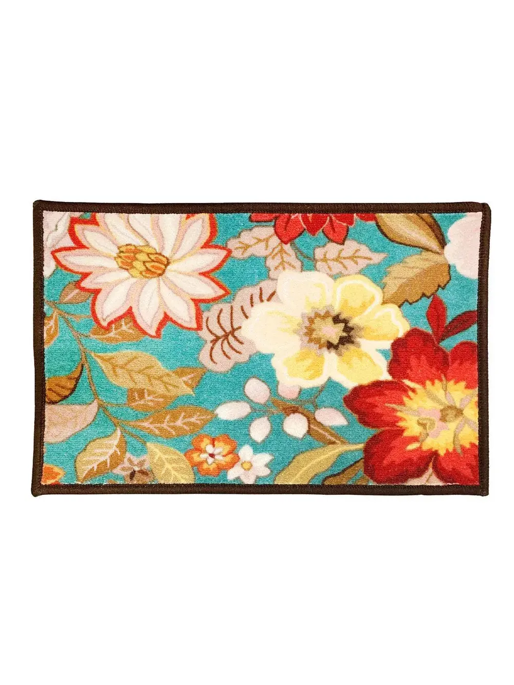 Vibrant Turquoise Floral Printed Premium Doormat (14 X 22 )Inches